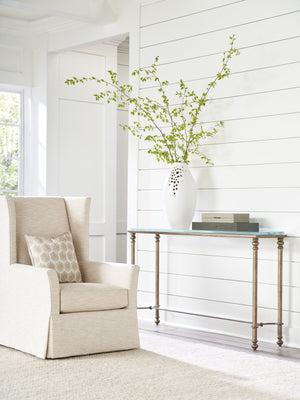 Lexington Barclay Butera Bluff Metal Console Table - Elegant Textured Brass Base With Sleek Glass Top For Timeless Style Table Rock  934-967c