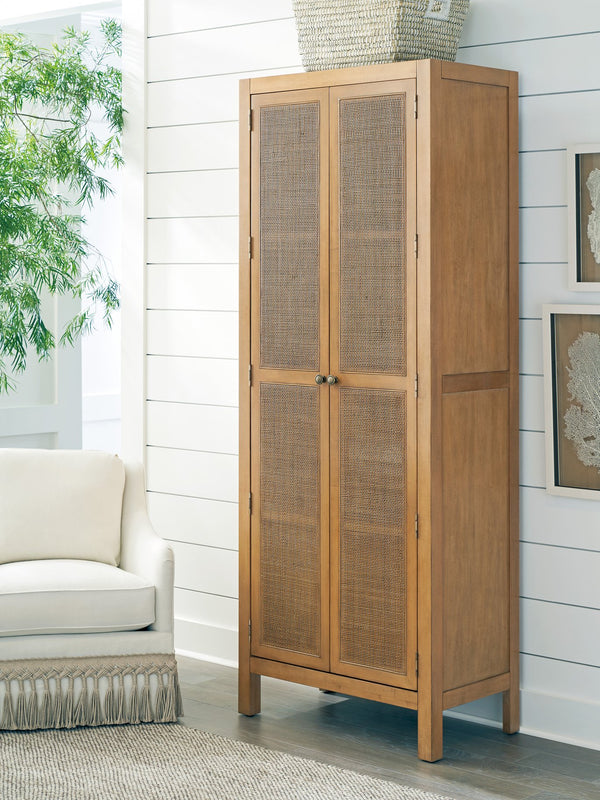 Lexington Barclay Butera Surf Storage Cabinet With Woven Cane Doors, Adjustable Shelves, Soft-close Drawers & Cord Management Table Rock  934-975