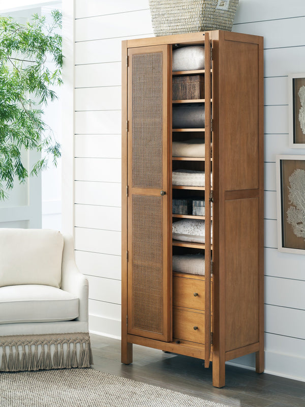 Lexington Barclay Butera Surf Storage Cabinet With Woven Cane Doors, Adjustable Shelves, Soft-close Drawers & Cord Management Table Rock  934-975
