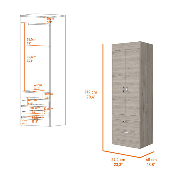 English Elm Alabama Light Gray Armoire with Rod & Shelf, 71" Tall, Two Drawers, Spacious Closet Storage — Ready-to-Assemble B128P176101
