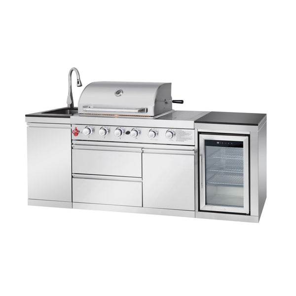 English Elm Outdoor Propane Kitchen Island with Grill Sink Refrigerator and Bar in Stainless Steel W5007S00010