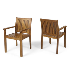 English Elm Christopher Knight Home® - WILSON Acacia Wood Dining Chairs Set of 2 in Teak – Rustic Slat-Back Outdoor/Indoor Seating, Durable Finish 61717.00TEA