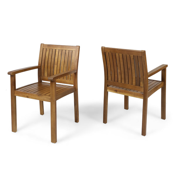 English Elm Christopher Knight Home® - WILSON Acacia Wood Dining Chairs Set of 2 in Teak – Rustic Slat-Back Outdoor/Indoor Seating, Durable Finish 61717.00TEA