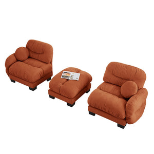 English Elm Pleated Chenille Sectional Sofa with Ottoman Ergonomic Foam Curved Armrests Living Room Orange W5656S00065