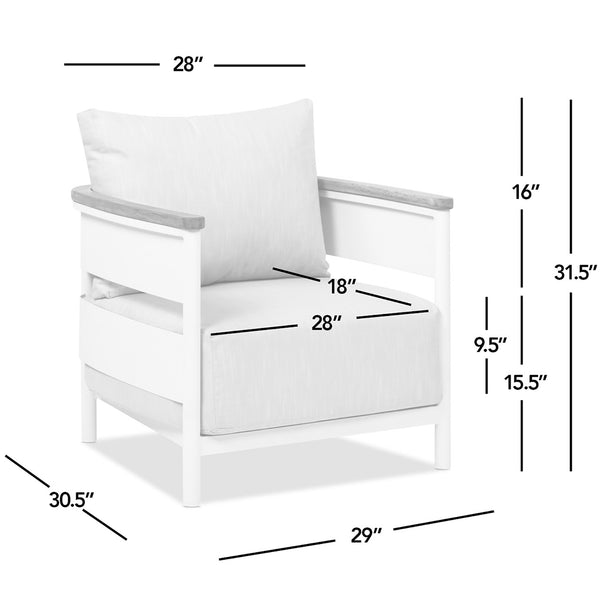 English Elm Jennifer Taylor Home - Rhodes 29" Upholstered Teak + Powder-Coated Aluminum Patio Arm Chair Birch Gray Chenille Cushions Durable Weather-Resistant Stylish Comfort for Outdoor Lounges B2719P321037
