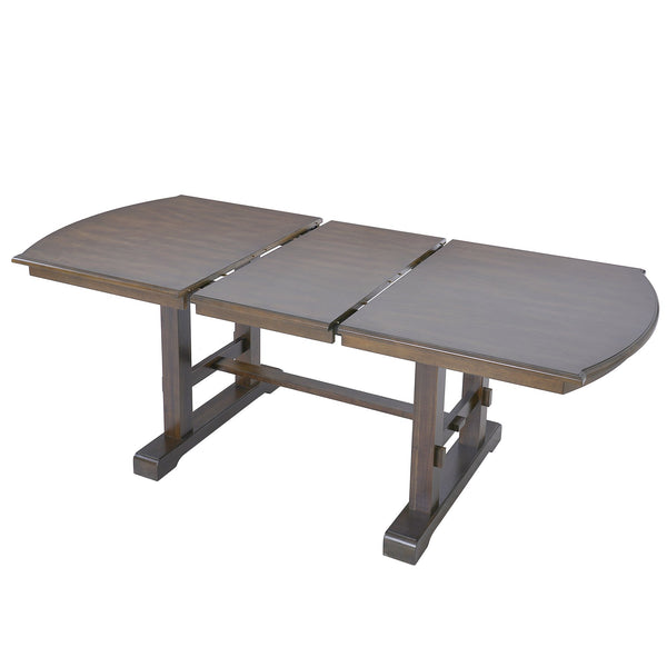 English Elm 60"-78" Extendable Dining Table with Removable Leaf, Solid Wood Farmhouse Kitchen Table for 4-8 Guests, Durable Finish and Easy Care Guidance Brown N752P271802D