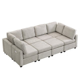 English Elm 103" Sectional Sofa Couch Sofa Bed U-Shaped Sofa With Two Movable Ottoman and Three Usb Ports For Living Room, Grey