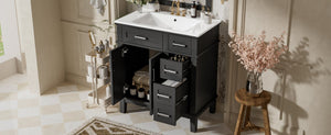 English Elm 30" Freestanding Bathroom Vanity Ceramic Sink Soft Close Cabinet Gray Wood Frame Black N729P427118B