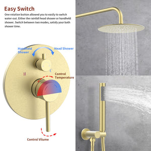 English Elm Shower Modern Wall-Mounted 10" Rainfall System in Matte Black with Brass Valve, Handheld, Sleek Design T3177P363596