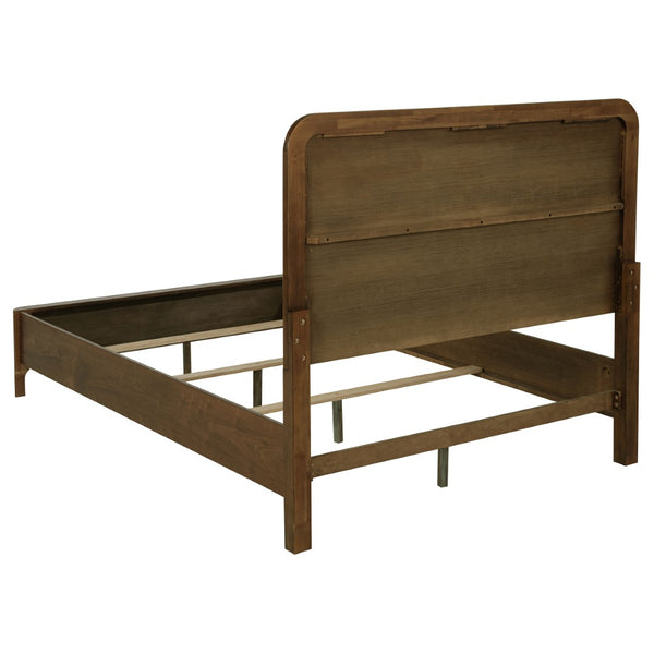 English Elm Verona Queen Panel Bed Walnut Veneer Frame with Padded Taupe Upholstered Headboard B062S01591