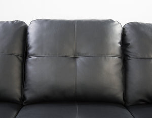 English Elm Black Faux Leather Sectional Sofa with Cup Holders Storage Ottoman and Nailhead Trim Black B2730S00019