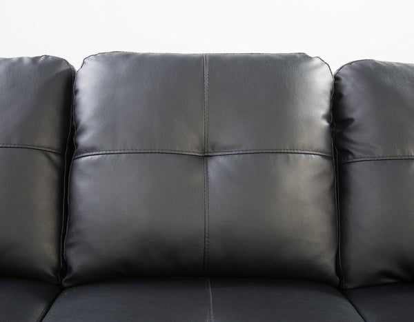 English Elm Black Faux Leather Sectional Sofa with Cup Holders Storage Ottoman and Nailhead Trim Black B2730S00019