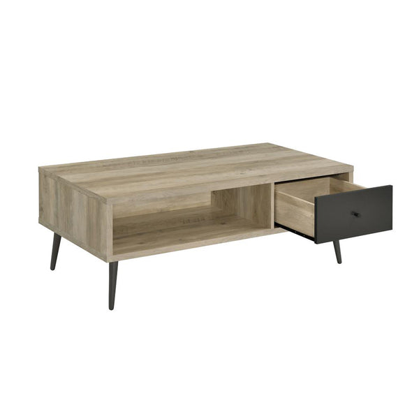 English Elm 1-drawer Retro Rectangular Coffee Table in Distressed Pine Engineered Wood with Deep Gray Drawer & Open Shelf B016P370575