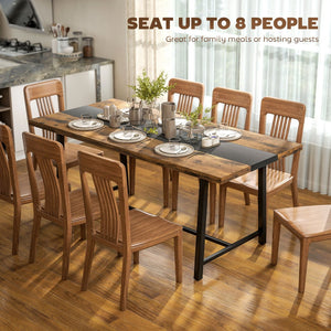 English Elm Homcom Industrial Dining Table Seats 8 Rustic Wood Grain Top Steel Frame W2225P485647