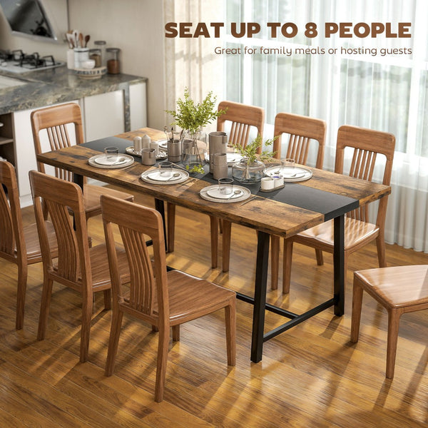 English Elm Homcom Industrial Dining Table Seats 8 Rustic Wood Grain Top Steel Frame W2225P485647