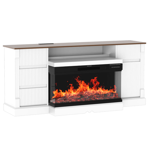 English Elm Modern 3-Sided Glass TV Stand with Electric Fireplace, LEDs, 4 Drawers, USB-C, Fits up to 80" W3383S00003