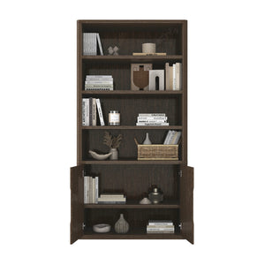 English Elm Rivington 40" Bookcase Cabinet with Soft-Close Doors, 4 Open Shelves, Adjustable Storage Appeal Walnut B365S00019