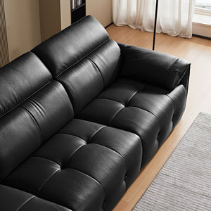 English Elm Genuine Top-grain Leather Three-seat Sofa with Reclining Backrests and Center Storage W1765S00130