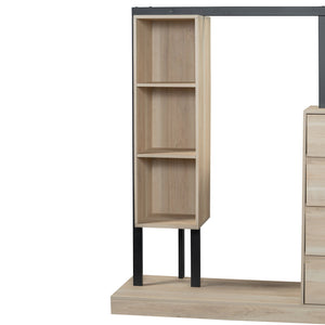 English Elm Wardrobe with 4 Drawers 3 Shelves – Spacious Natural/Wood/White Storage Cabinet, Durable MDF, Easy Assembly, Sleek Design, 55.3" L x 50.4" H N820P196888N