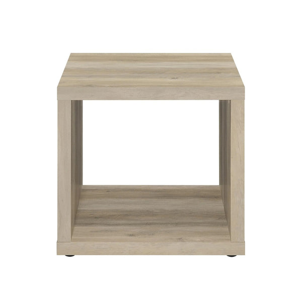 English Elm Square End Table In Distressed Pine - Rustic Engineered Wood Design With Open Storage Shelf For Cozy Living Spaces B016P380677-GIGA