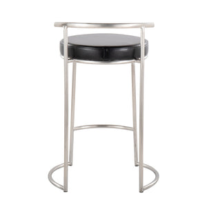 English Elm Round Fuji 26" Counter Stool Set Of 2 - Modern Stainless Steel Frame With Black Faux Leather Comfort B202P222107-GIGA