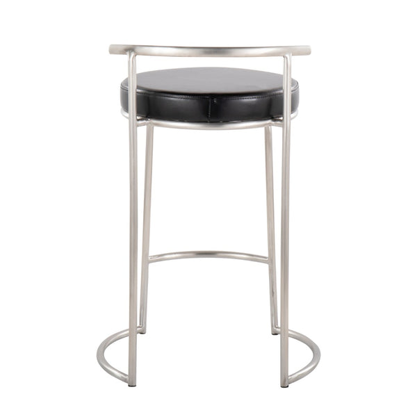 English Elm Round Fuji 26" Counter Stool Set Of 2 - Modern Stainless Steel Frame With Black Faux Leather Comfort B202P222107-GIGA