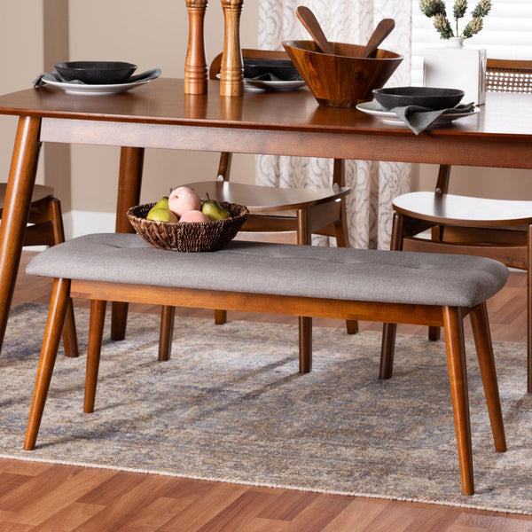 Baxton Studio Baxton Studio Flora II Mid-Century Modern Upholstered Dining Bench with Oak Finished Solid Frame Light Flora2-Light Grey/Medium Oak-Bench