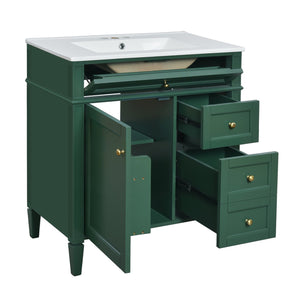 English Elm 30'' Bathroom Vanity Set With Mirror, Modern Freestanding Cabinet, Ceramic Sink & Ample Storage Space SW000127AAF-1