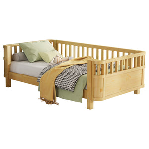 English Elm Twin Solid Pine Platform Bed with Guardrail for Kids, Low-Profile Twin Frame Durable 250LB Capacity W2593P367051