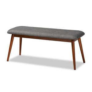 Baxton Studio Baxton Studio Flora II Mid-Century Modern Upholstered Dining Bench with Oak Finished Solid Frame Dark Flora2-Grey/Medium Oak-Bench