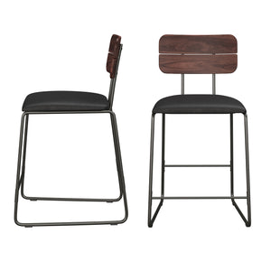 Urban Counter Stool w/ Wood Back and Upholstered Seat - Set of 2 Black ROLD7DBL Walker Edison