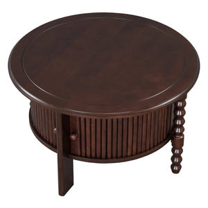 English Elm Vintage Round Coffee Table With Hidden Storage - Mid Century Modern Accent Table For Small Spaces N735P277387D-GIGA