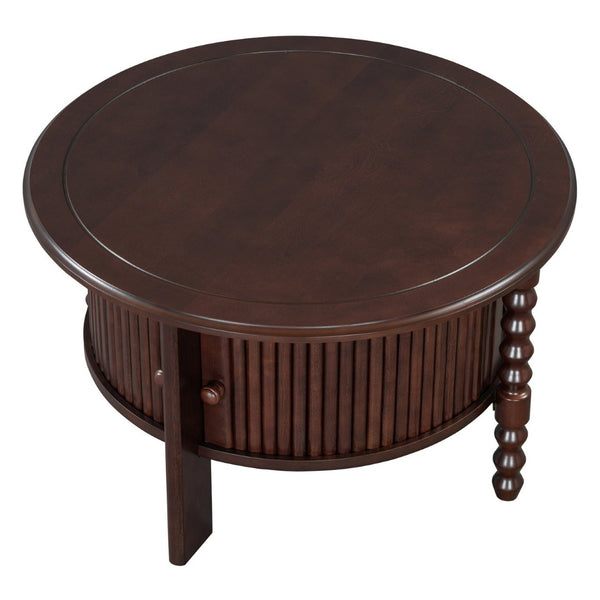 English Elm Vintage Round Coffee Table With Hidden Storage - Mid Century Modern Accent Table For Small Spaces N735P277387D-GIGA