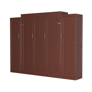 English Elm Full Full Size Murphy Bed with Two Wardrobes and Foldable Platform, Space-Saving Modern Guest Solution Walnut 84.9 L x 12 W x 7 H N733S235596D