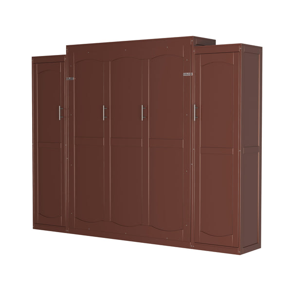 English Elm Full Full Size Murphy Bed with Two Wardrobes and Foldable Platform, Space-Saving Modern Guest Solution Walnut 84.9 L x 12 W x 7 H N733S235596D