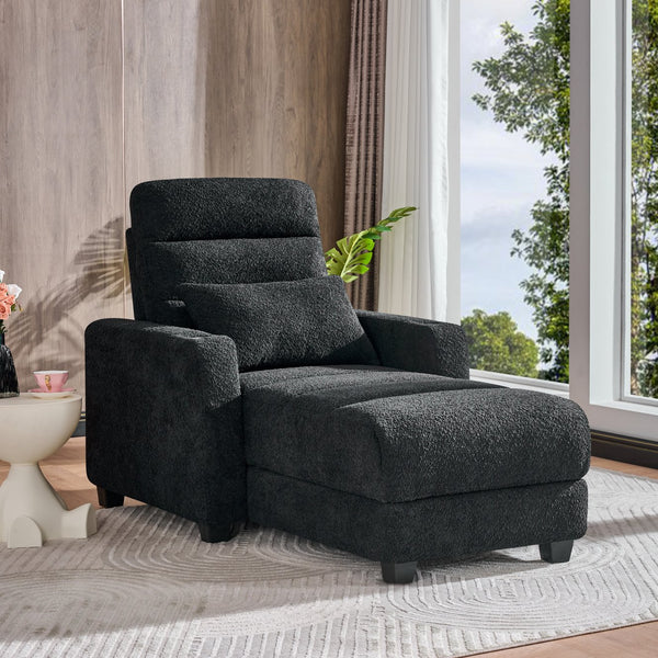 English Elm Electric Lounge Chair with Adjustable Backrest, Lambswool Upholstery, Wireless Charger & Cup Holder Black W2817P255603