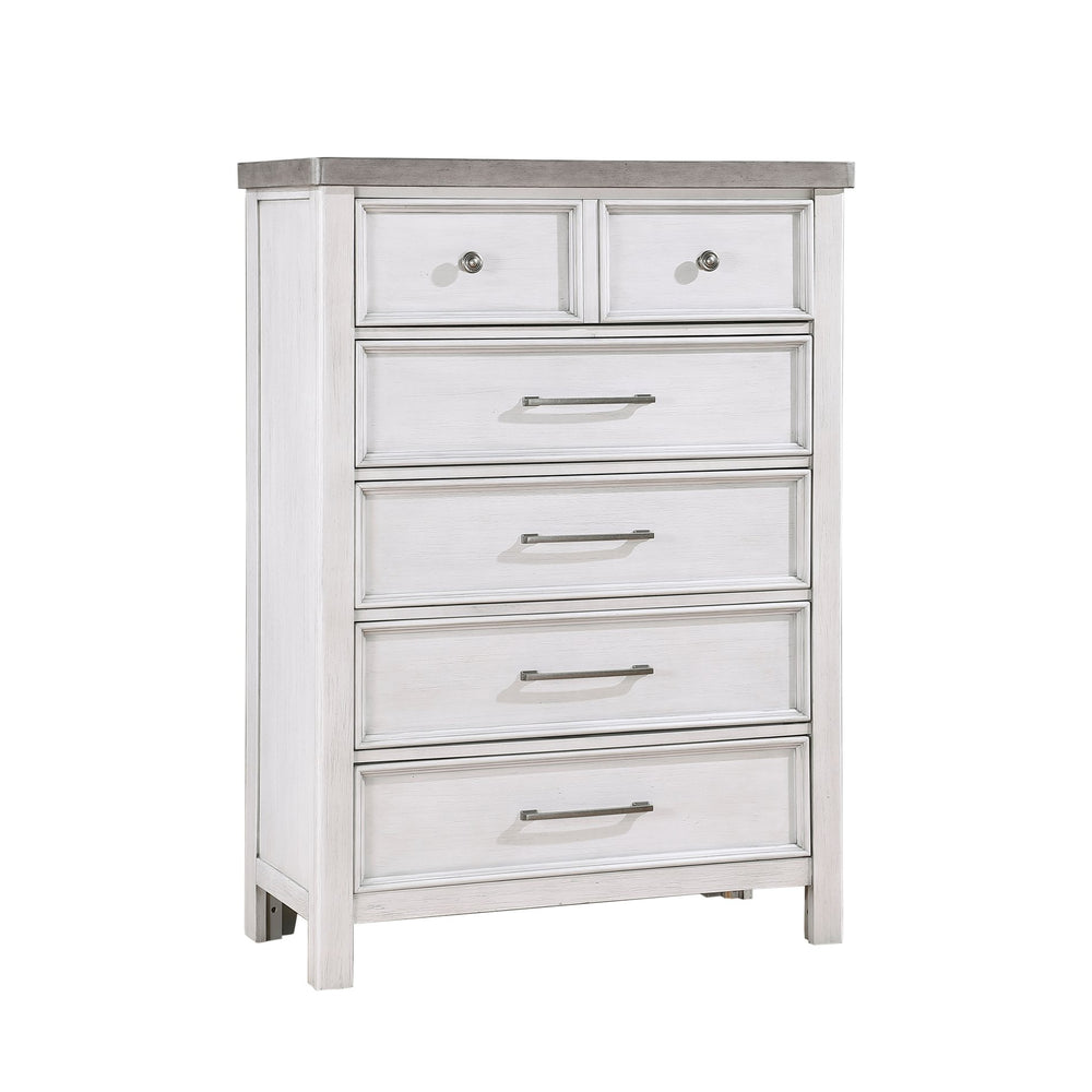 English Elm White Ambrose 5-Drawer Chest in Antique White & Gray Acacia Veneer with Pewter Hardware, 38x18x53.5" B011P244982