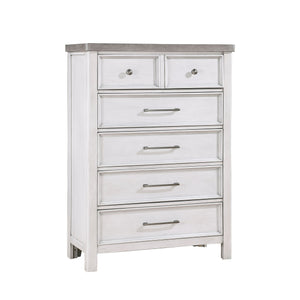 English Elm White Ambrose 5-Drawer Chest in Antique White & Gray Acacia Veneer with Pewter Hardware, 38x18x53.5" B011P244982