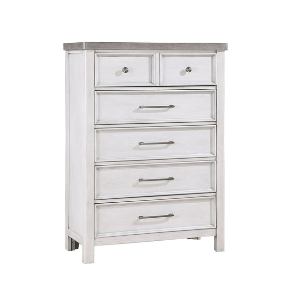 English Elm White Ambrose 5-Drawer Chest in Antique White & Gray Acacia Veneer with Pewter Hardware, 38x18x53.5" B011P244982