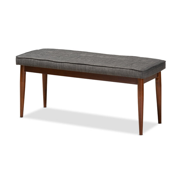 Baxton Studio Baxton Itami Mid-Century Modern Dark Grey Upholstered Bench with Medium Oak Finish & Tapered Legs Itami-Grey/Medium Oak-Bench