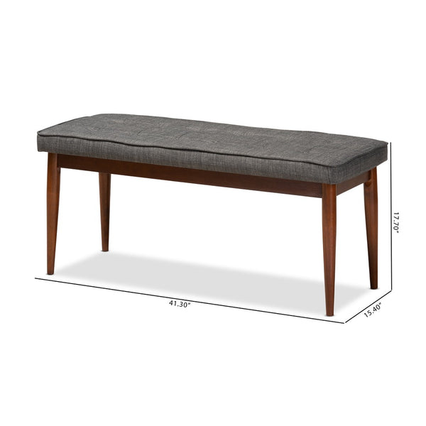 Baxton Studio Baxton Itami Mid-Century Modern Dark Grey Upholstered Bench with Medium Oak Finish & Tapered Legs Itami-Grey/Medium Oak-Bench