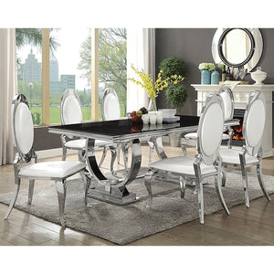 English Elm Chester Cream White Upholstered Dining Side Chairs Set of 2 — Chrome Frame, Oval Back, Easy-Clean Faux Leather B062S01287