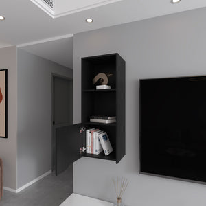 English Elm Wall Cabinet Hopewell Black — Wall-Mounted Engineered Wood Shelf with Concealed Cabinet & Open Storage, Space-Saving Design B092P238701