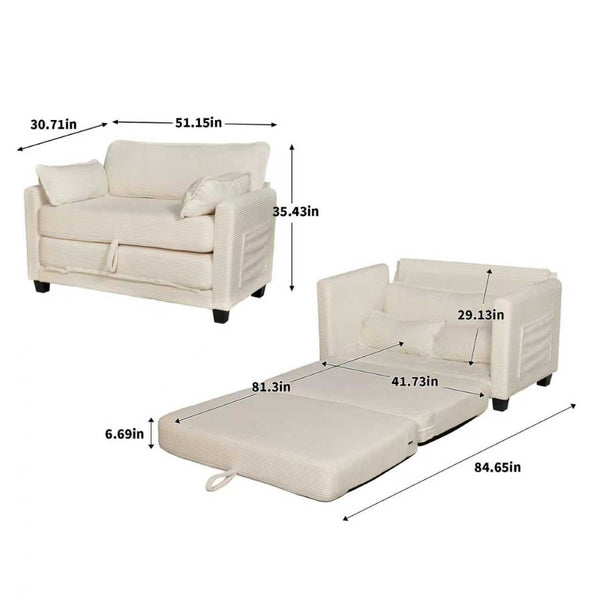 English Elm 2-in-1 Corduroy Loveseat Sleeper with Storage Converts for Living Room or Studio Beige W2715P409857