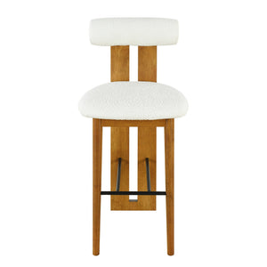 English Elm Christopher Knight Home® - Renee Mid-Height Upholstered Barstool with Cloud-Top Backrest and Stain-Resistant Fabric, Set of 2 Walnut,White N775P277442W