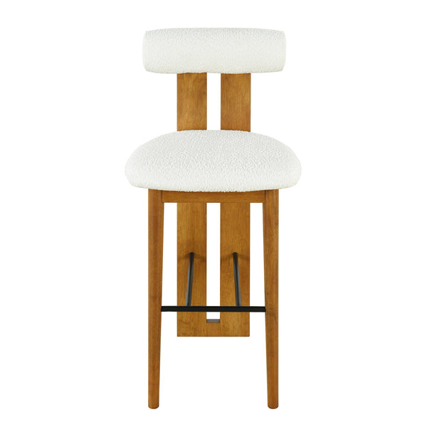 English Elm Christopher Knight Home® - Renee Mid-Height Upholstered Barstool with Cloud-Top Backrest and Stain-Resistant Fabric, Set of 2 Walnut,White N775P277442W