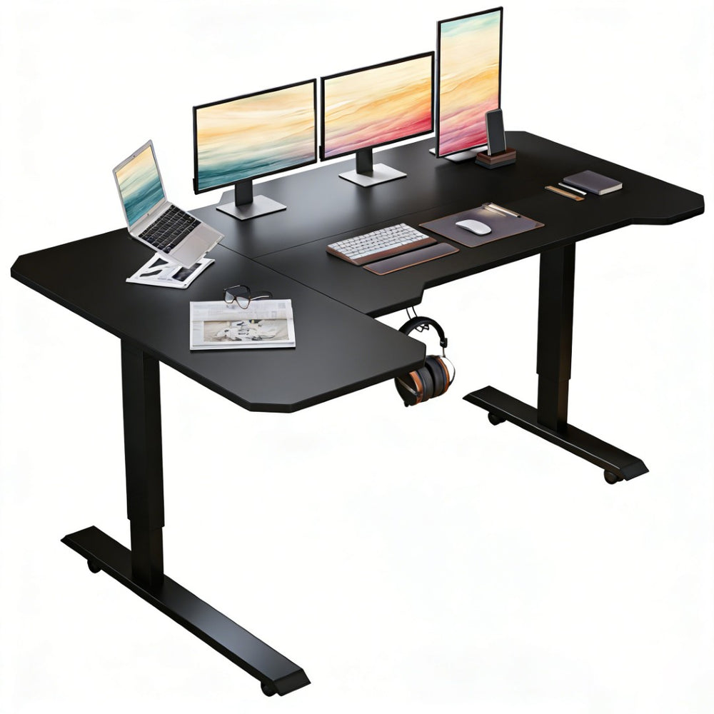 English Elm L-shaped Electric Standing Desk with Memory Presets and Cable Management for Home Office Black W614P431982