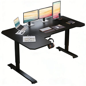 English Elm L-shaped Electric Standing Desk with Memory Presets and Cable Management for Home Office Black W614P431982