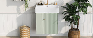 English Elm 21.6 Modern Floating Bathroom Vanity with Ceramic Basin, Wave Door, Rose Gold Handle, Space-Saving Green N729P170390F