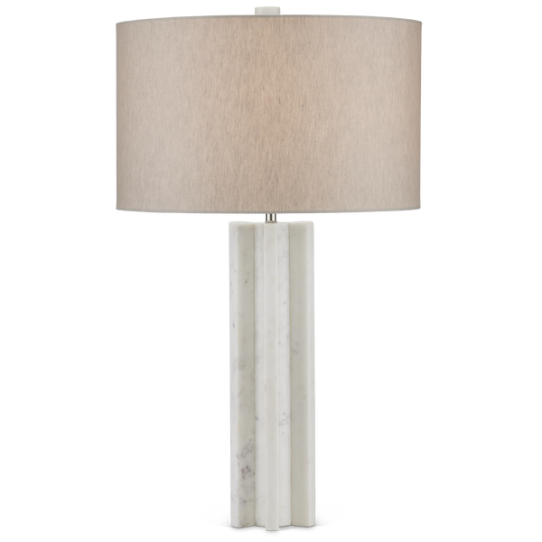 Mercurius Marble Table Lamp - Contemporary Design with Natural Linen Shade, Unique Gear Shape